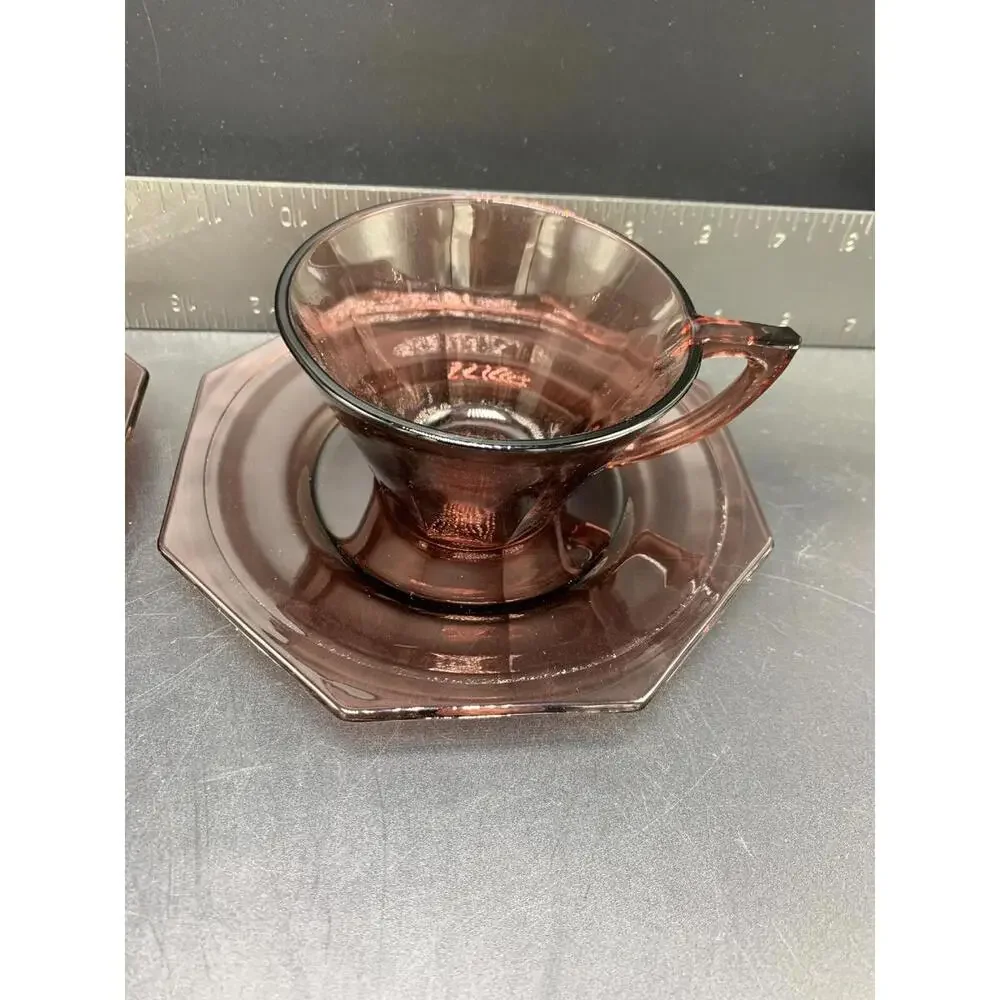 Amethyst Hazel-Atlas Moroccan Depression Glass Cup And Saucer Octagon - Picture 2 of 9
